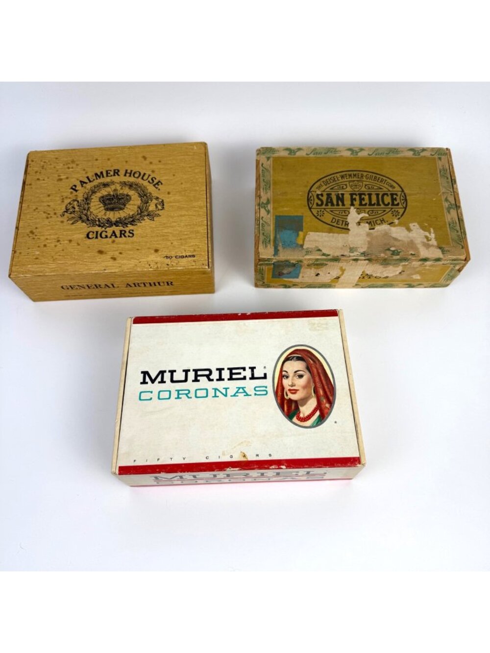 Vintage Lot of 3 Cigar Boxes Muriel Coronas Palmer House San Felice